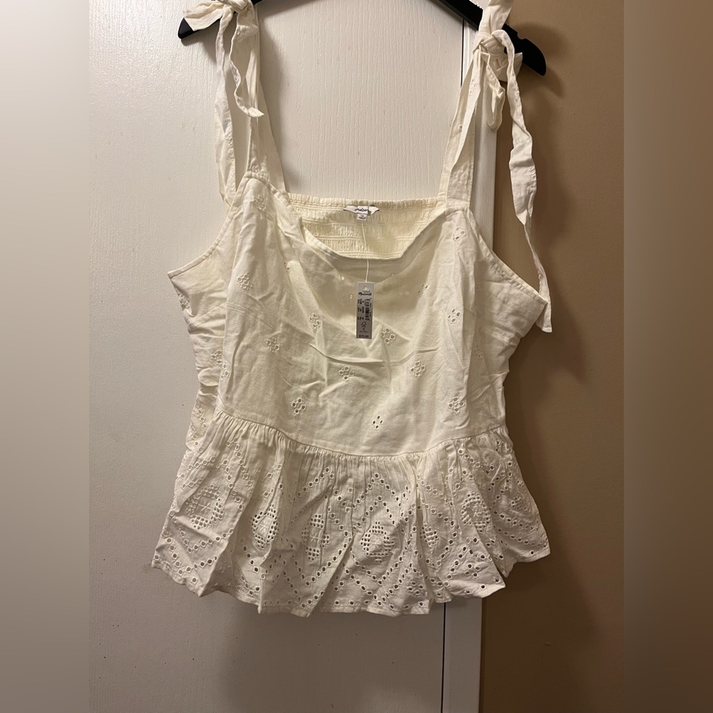 NWT Size 1X Madewell Rosalie Tie-Strap Top in Geo Eyelet White - Picture 4 of 6